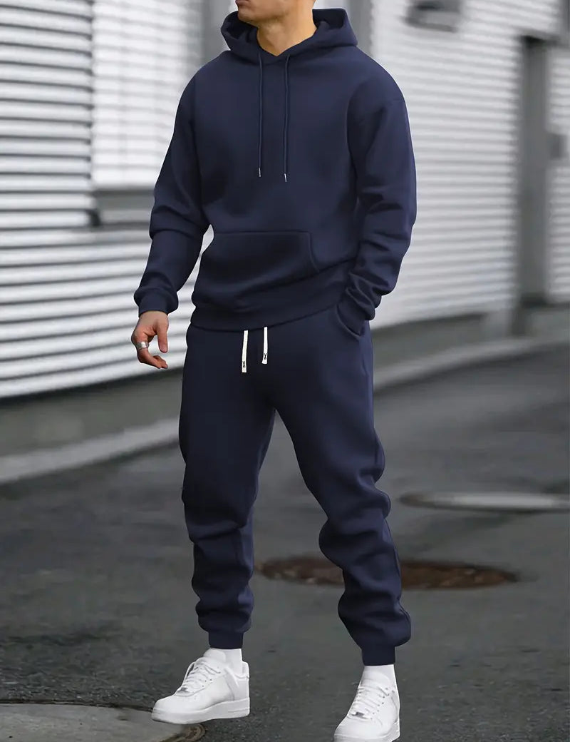 Conjunto deportivo de dos piezas para hombre con sudadera con capucha y pantalones deportivos