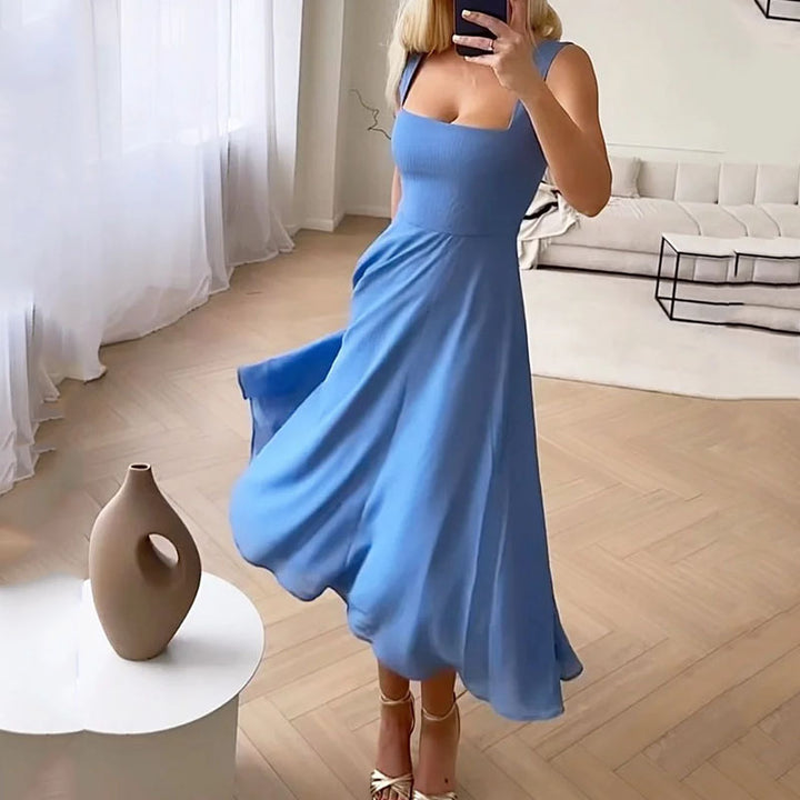 Vestido midi de corte A con escote cuadrado para mujer