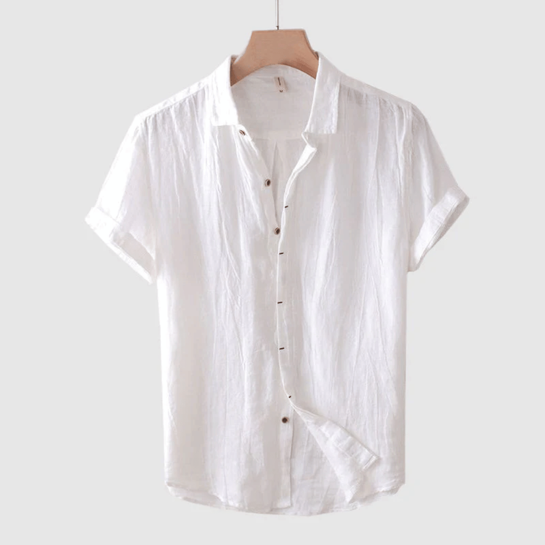 Camisa de lino de manga corta con botones para hombre
