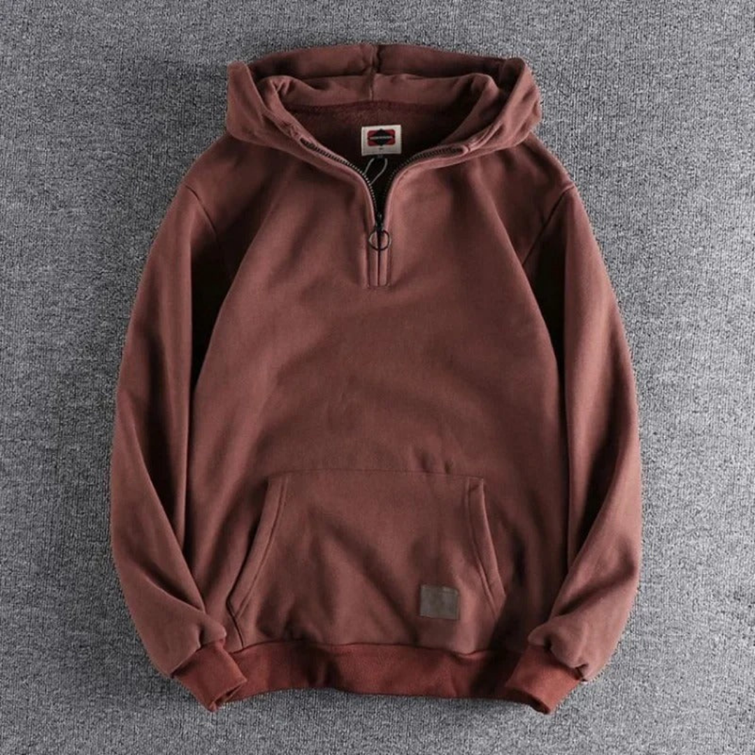 Sudadera informal con media cremallera y bolsillo tipo canguro para hombre, ajuste cálido