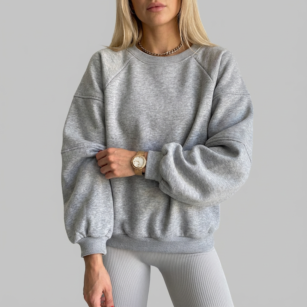 Jersey holgado para mujer con cuello redondo y mangas largas tipo globo