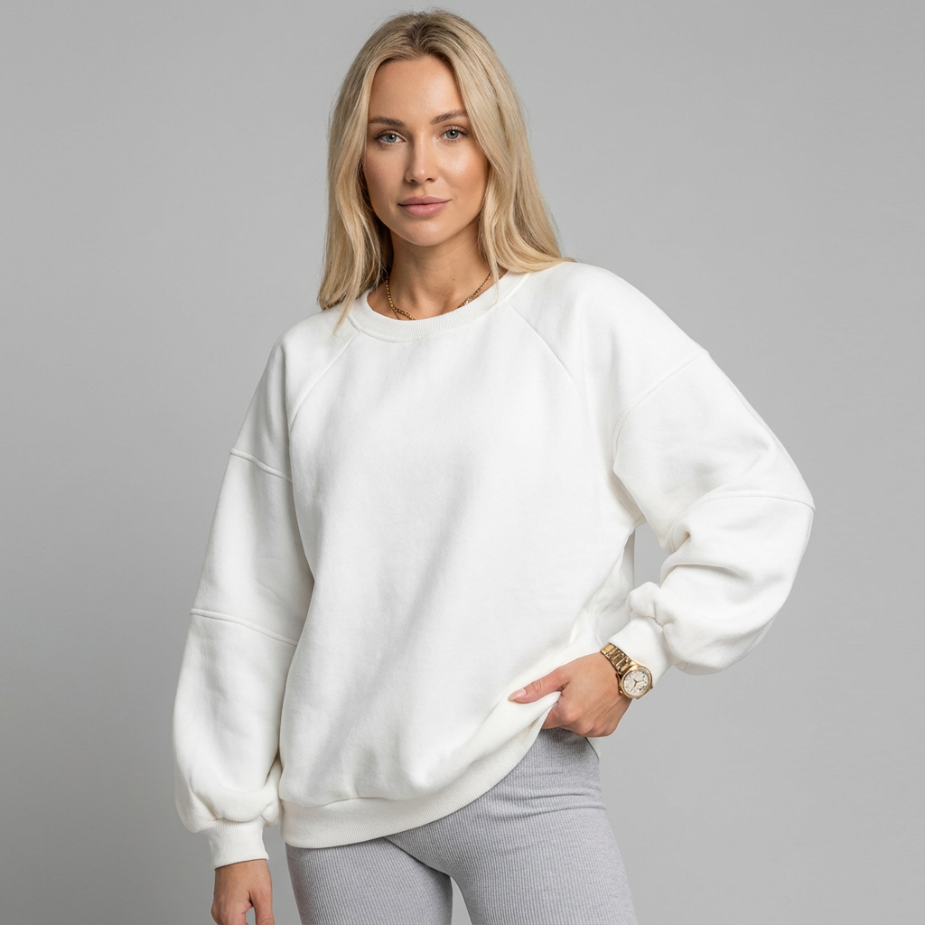 Jersey holgado para mujer con cuello redondo y mangas largas tipo globo