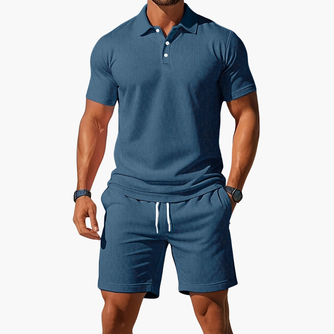 Conjunto de polo y pantalón corto de manga corta para hombre con cintura con cordón