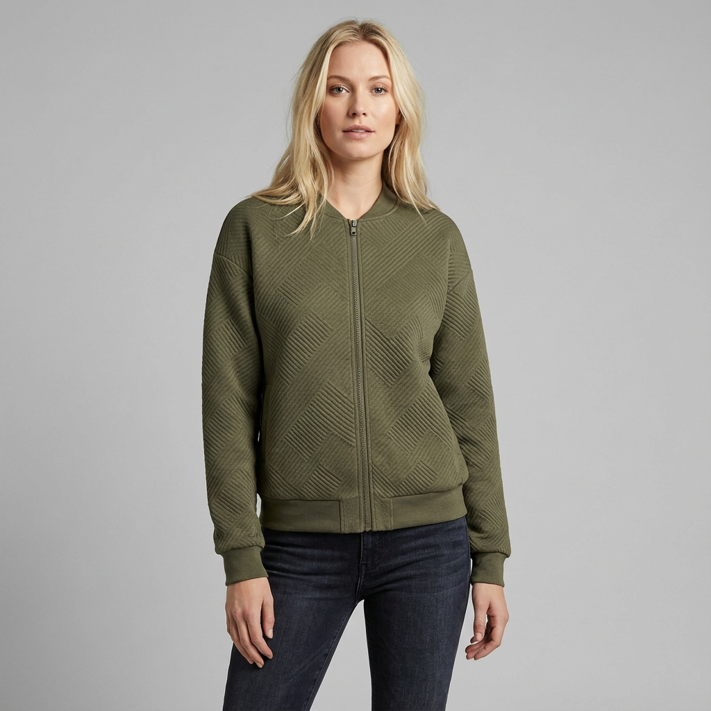 Cárdigan texturizado con cremallera para mujer, dobladillo acanalado y mangas largas