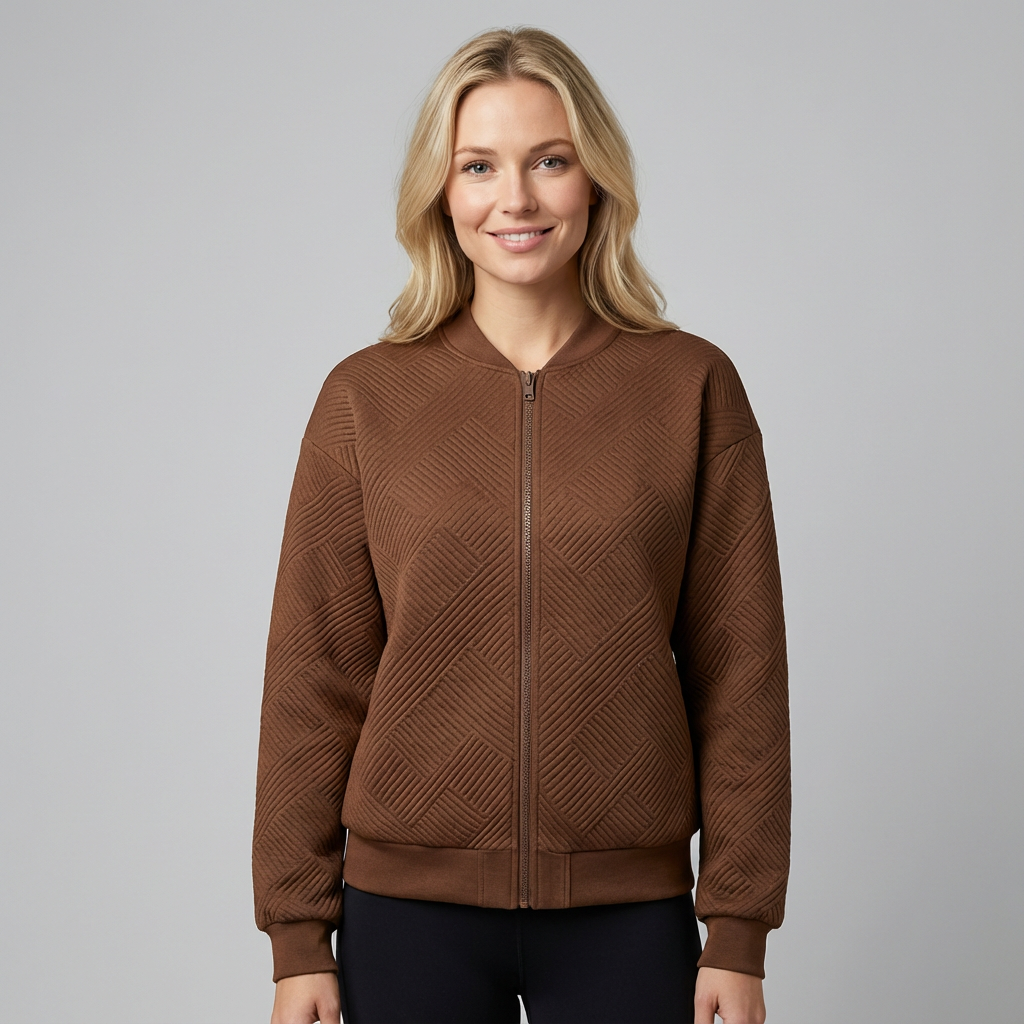 Cárdigan texturizado con cremallera para mujer, dobladillo acanalado y mangas largas