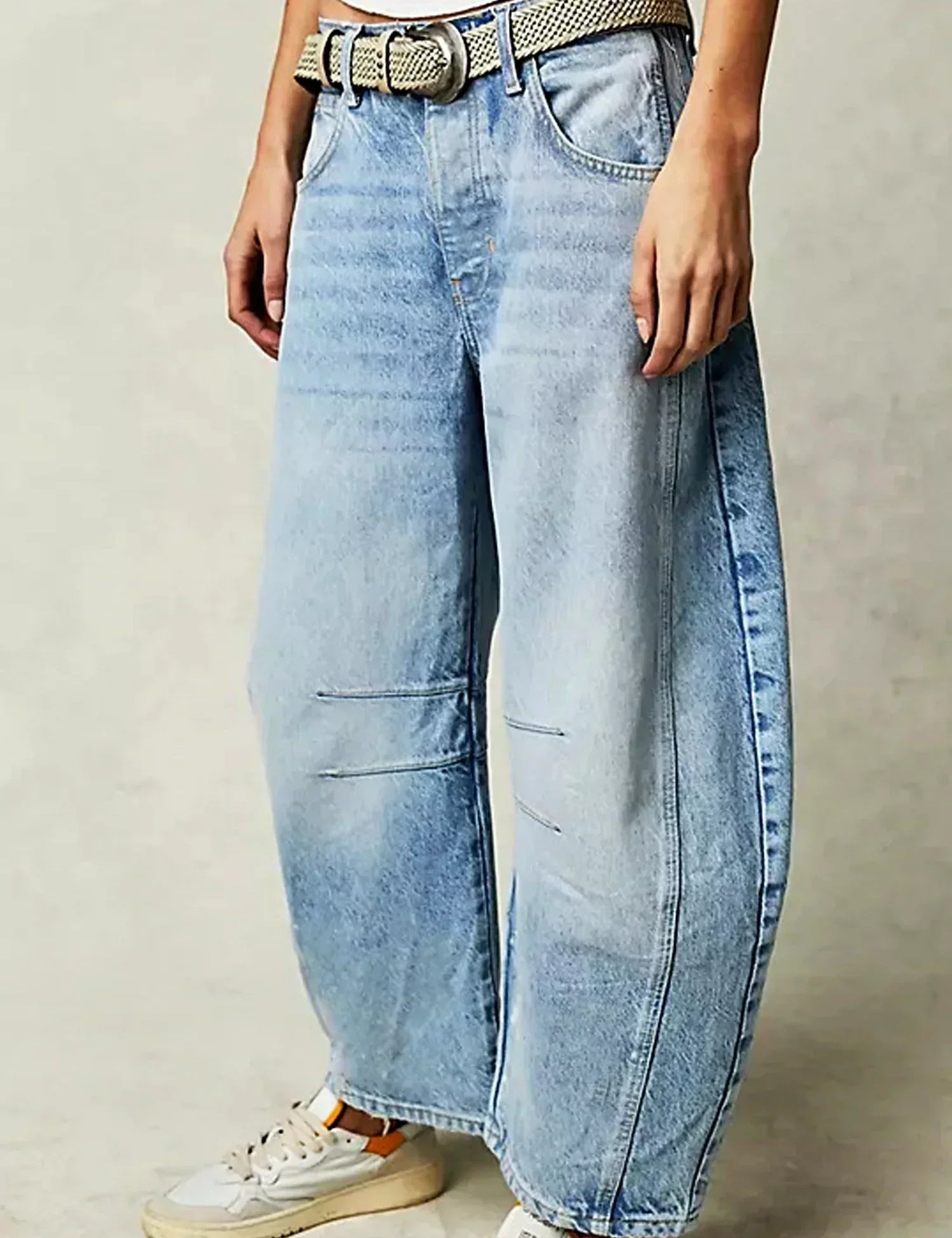 Vaqueros de barril con estampado de leopardo para mujer