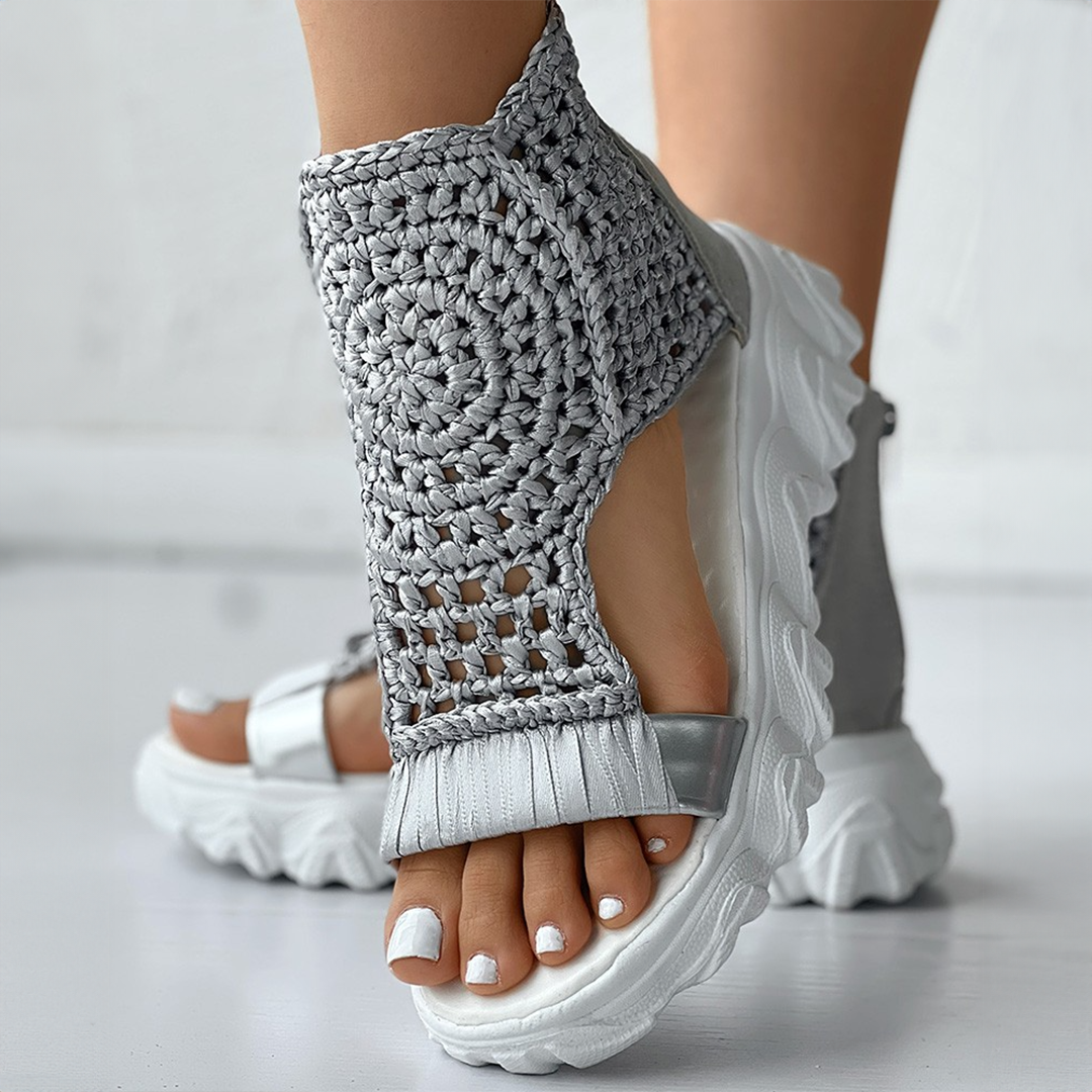 Sandalias de plataforma para mujer con parte superior de crochet y suela gruesa con textura