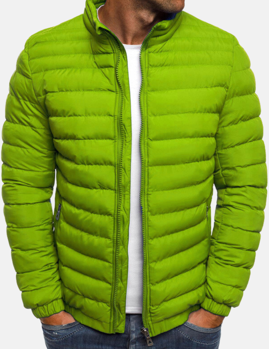 Chaqueta bomber acolchada para hombre con cierre de cremallera, cuello alto y puños