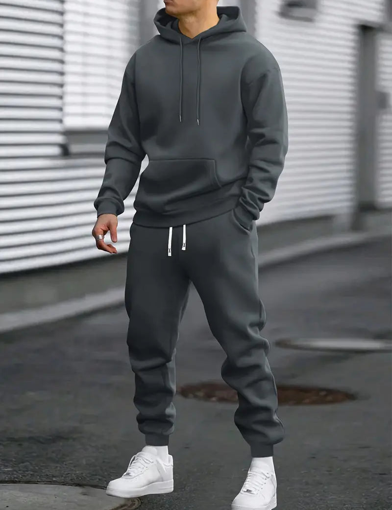 Conjunto deportivo de dos piezas para hombre con sudadera con capucha y pantalones deportivos