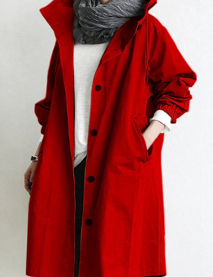 Gabardina extragrande con botones, capucha y bolsillos para mujer
