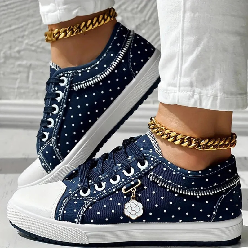 Zapatillas casuales para mujer con malla de encaje y diseño de lunares