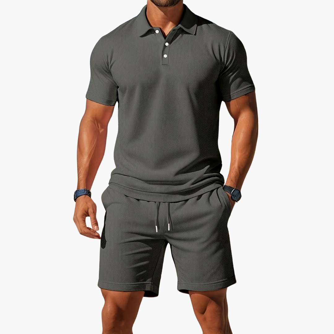 Conjunto de polo y pantalón corto de manga corta para hombre con cintura con cordón