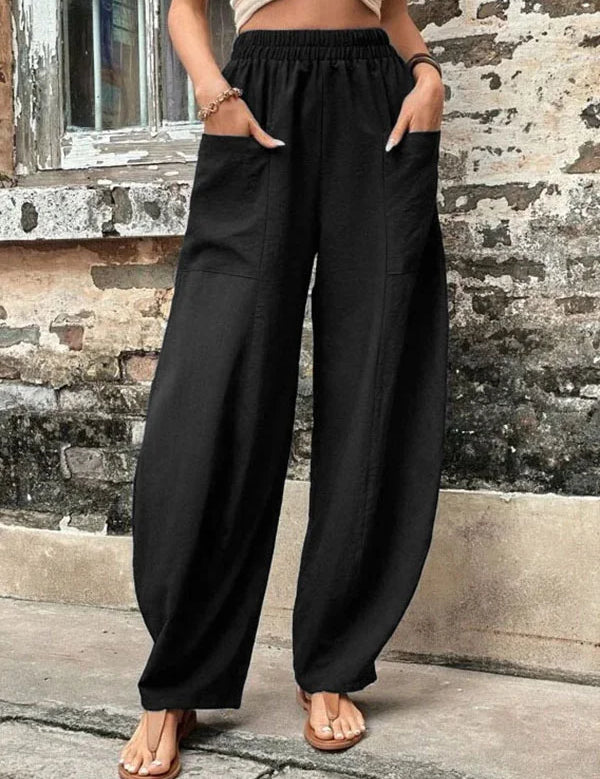 Pantalones anchos y holgados para mujer con cintura elástica y bolsillos laterales