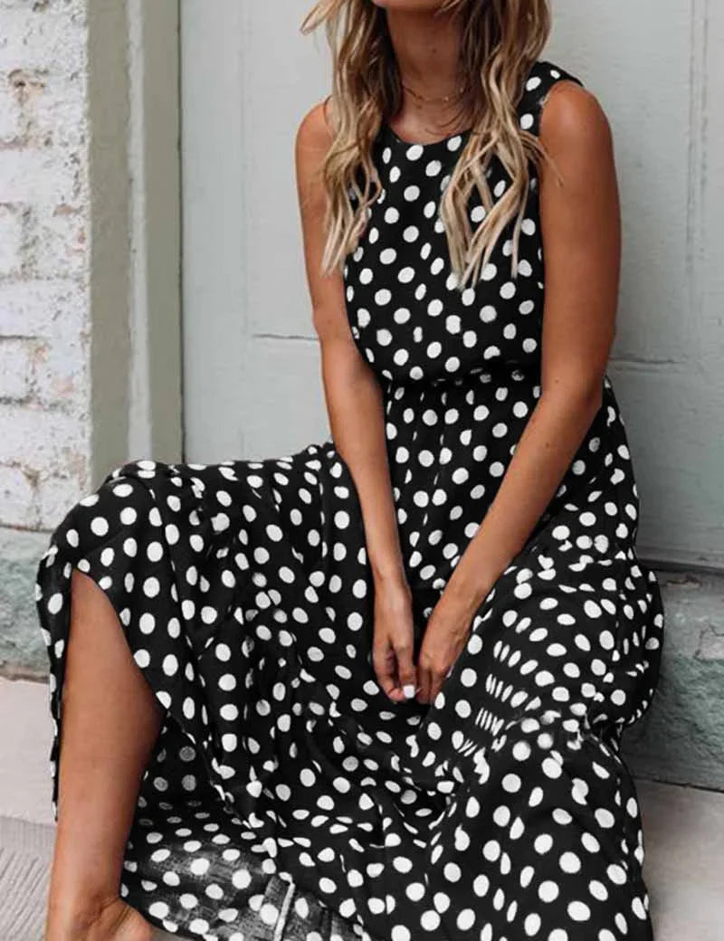 Vestido largo de lunares sin mangas para mujer con corte relajado