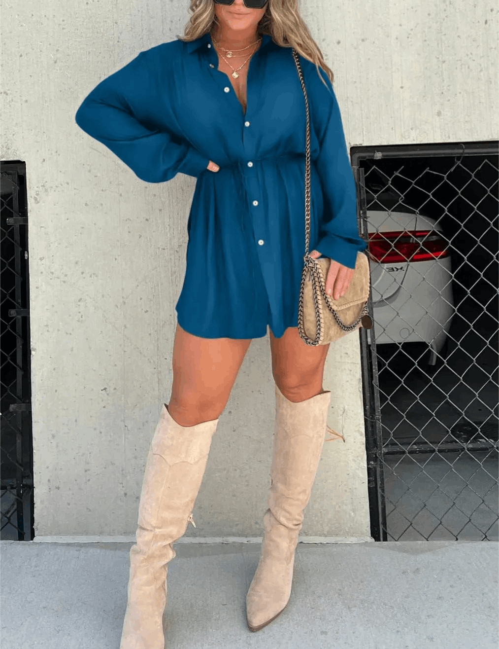 Vestido camisero negro elegante para mujer