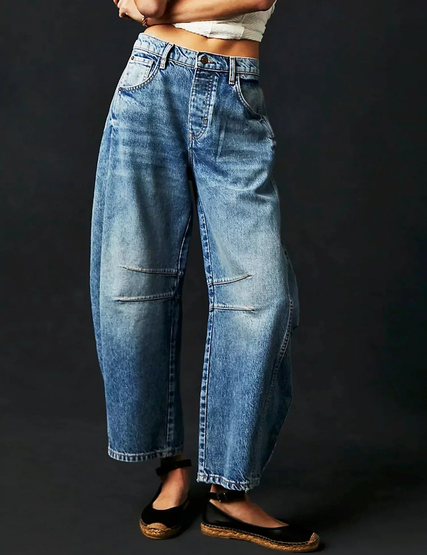 Vaqueros de barril con estampado de leopardo para mujer