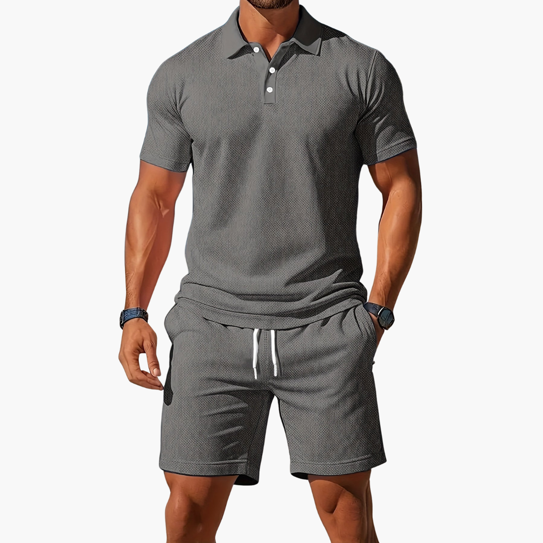 Conjunto de polo y pantalón corto de manga corta para hombre con cintura con cordón