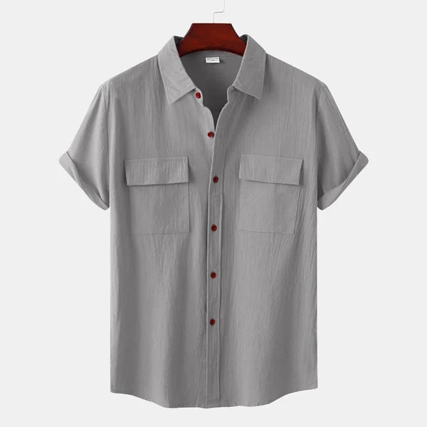 Camisa informal de manga corta para hombre con bolsillos delanteros y cierre de botones
