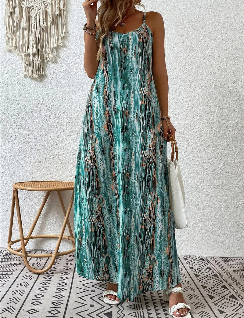 Vestido largo sin mangas para mujer con estampado abstracto