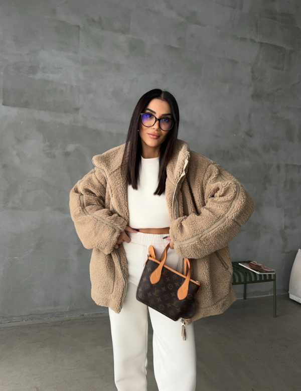 Chaqueta de invierno extragrande con cremallera y cuello alto para mujer