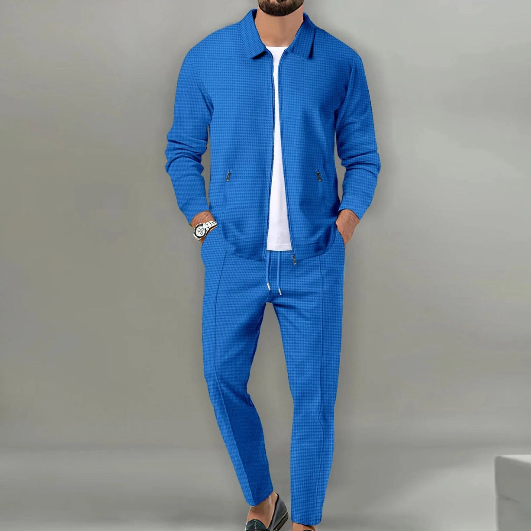 Conjunto deportivo de dos piezas para hombre con chaqueta ligera con cremallera y pantalones deportivos