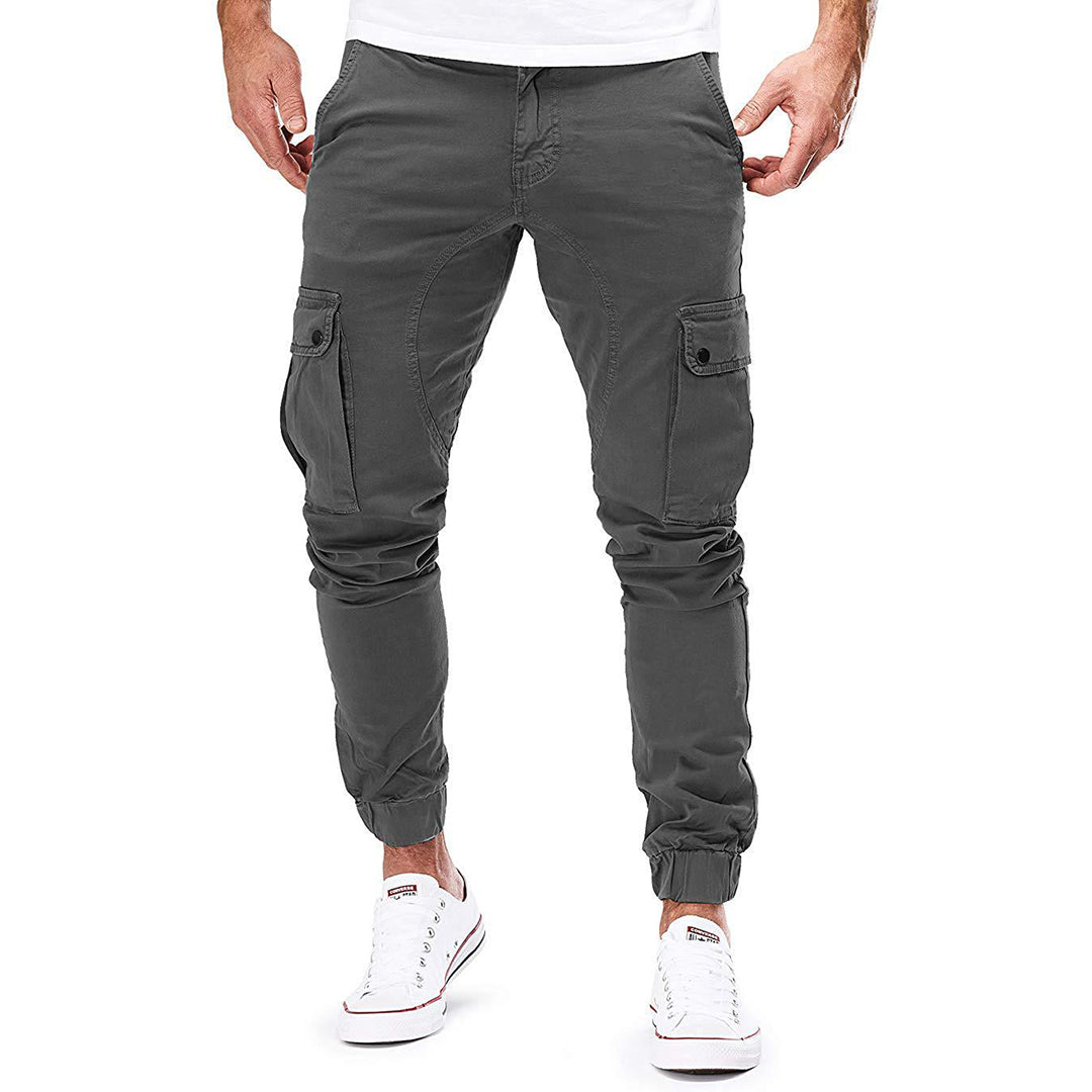 Pantalones cargo ajustados para hombre con cintura con cordón y bolsillos laterales