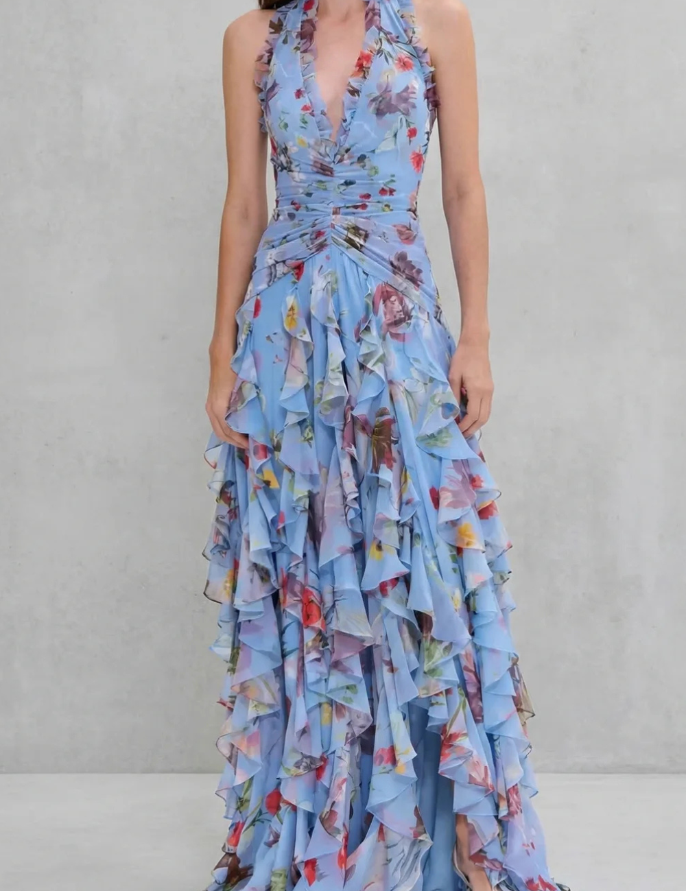 Belladina – Romantic rose cascade – Halter maxi dress