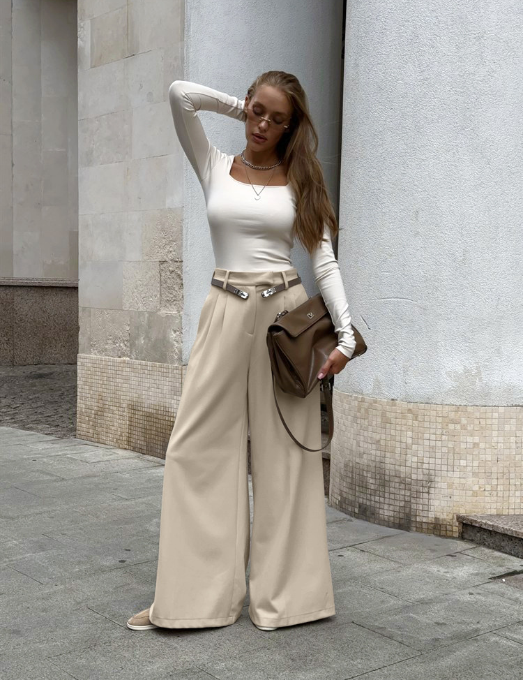 Pantalones de traje de pierna ancha para mujer, pantalones casuales de cintura alta
