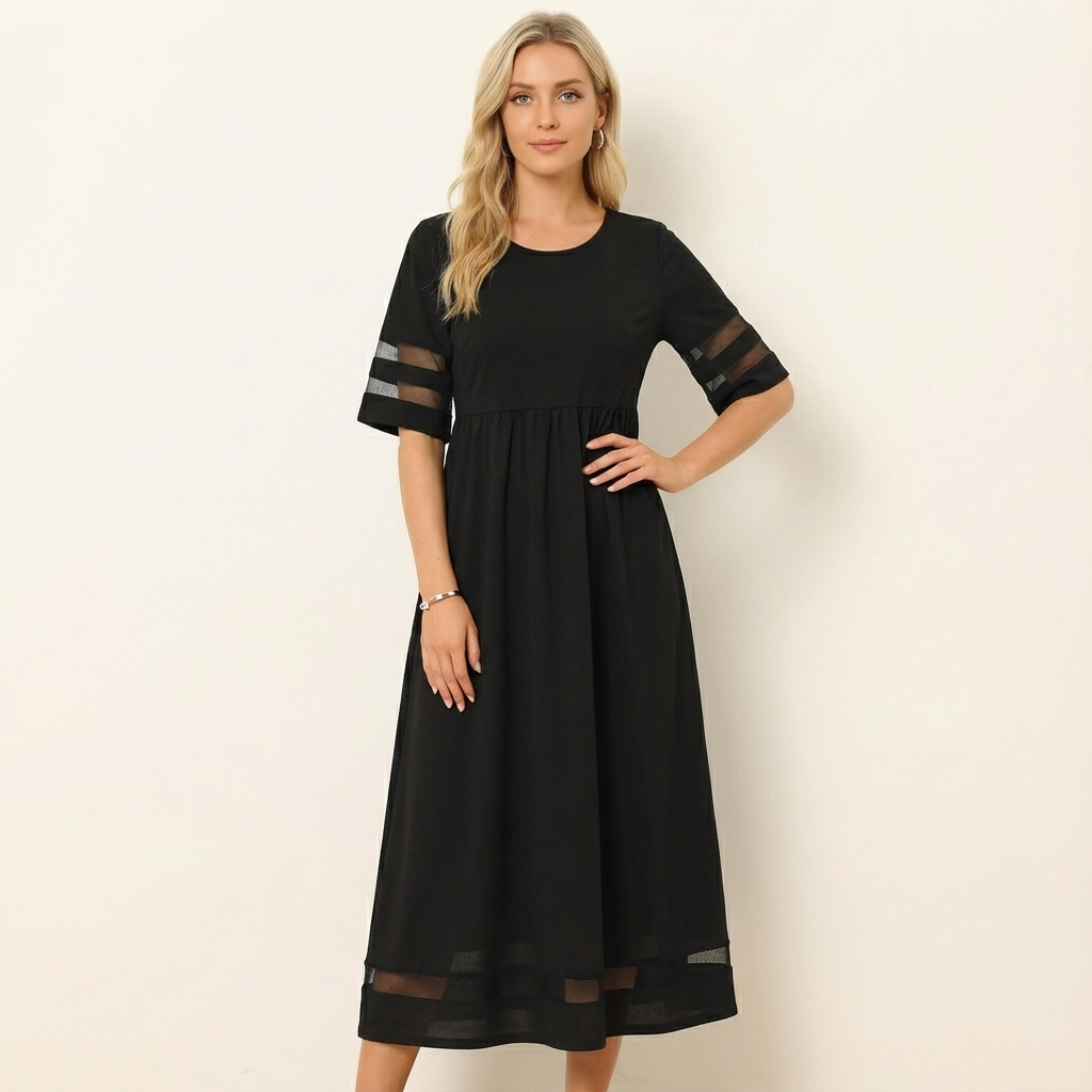 Elegant Maxi Dress with Mesh Sleeves for Women