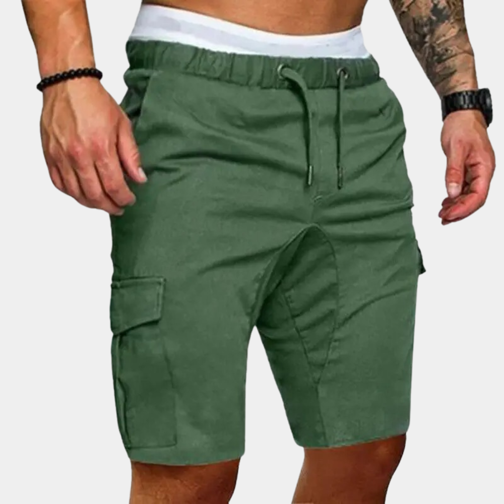 Pantalones cortos cargo para hombre con cintura ajustable y bolsillos laterales con solapa
