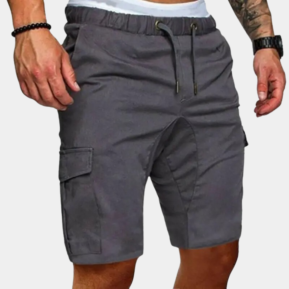 Pantalones cortos cargo para hombre con cintura ajustable y bolsillos laterales con solapa