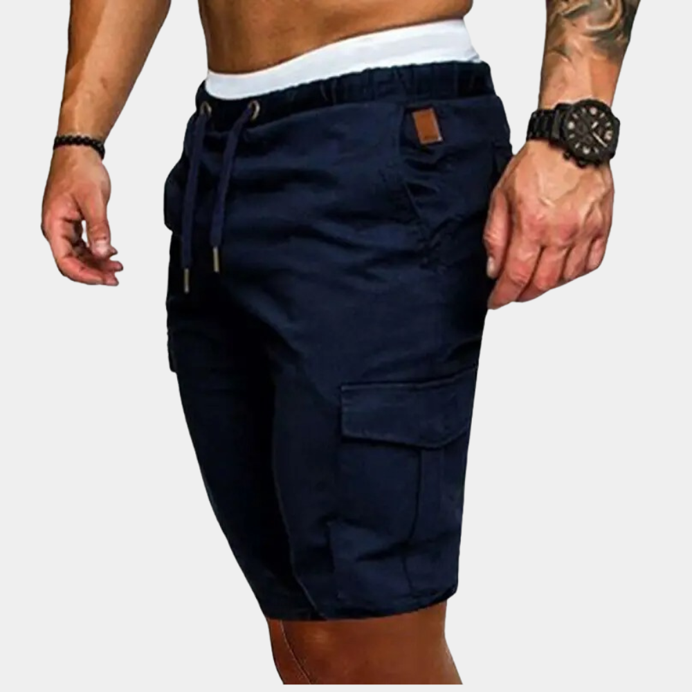 Pantalones cortos cargo para hombre con cintura ajustable y bolsillos laterales con solapa