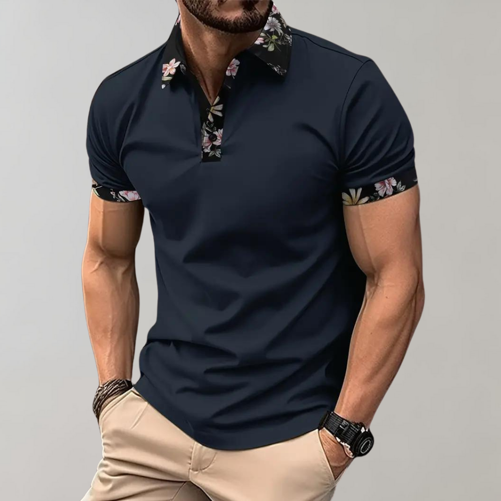 Polo de manga corta para hombre con ribete de cuello estampado