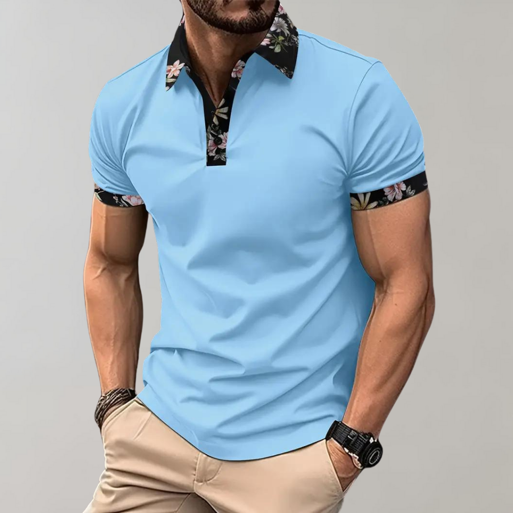 Polo de manga corta para hombre con ribete de cuello estampado