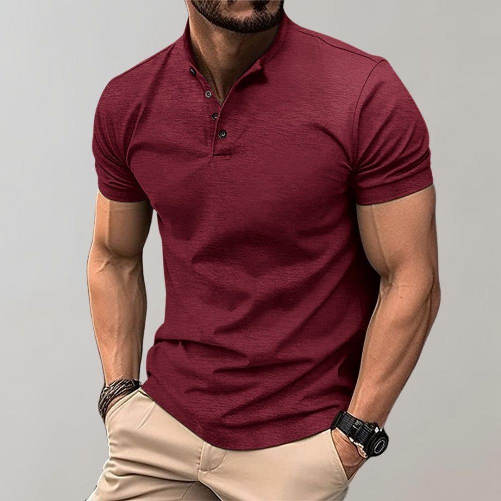Polo informal de manga corta para hombre con cuello abotonado y corte ajustado
