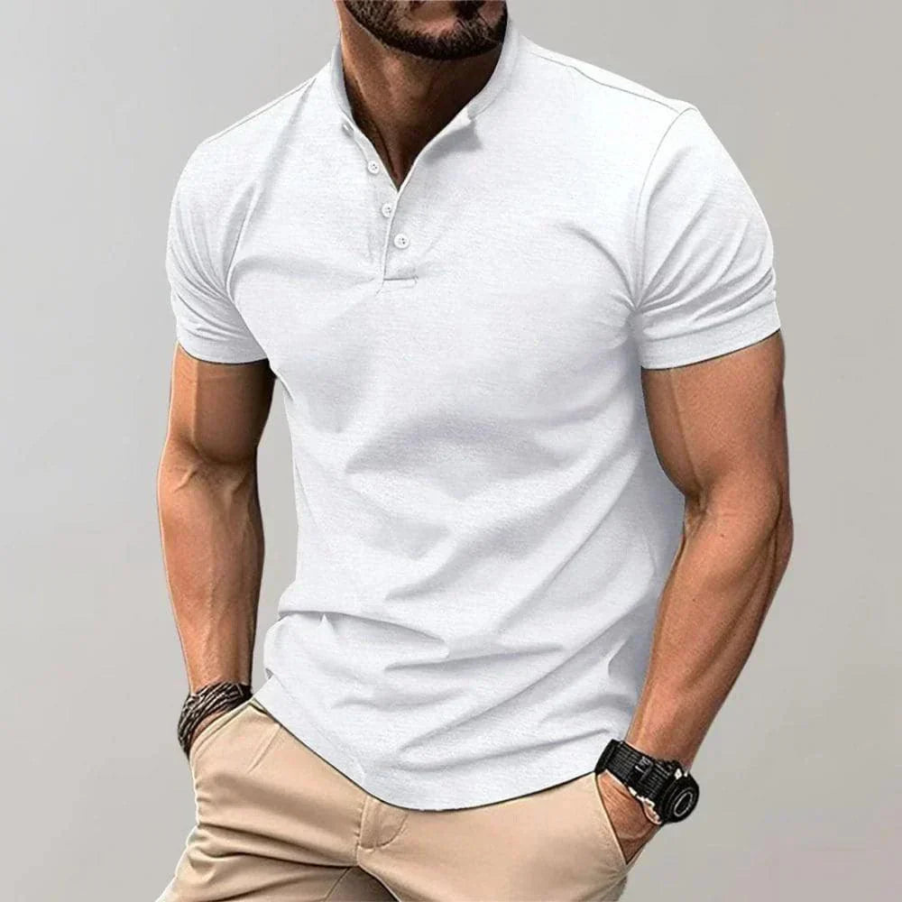 Polo informal de manga corta para hombre con cuello abotonado y corte ajustado