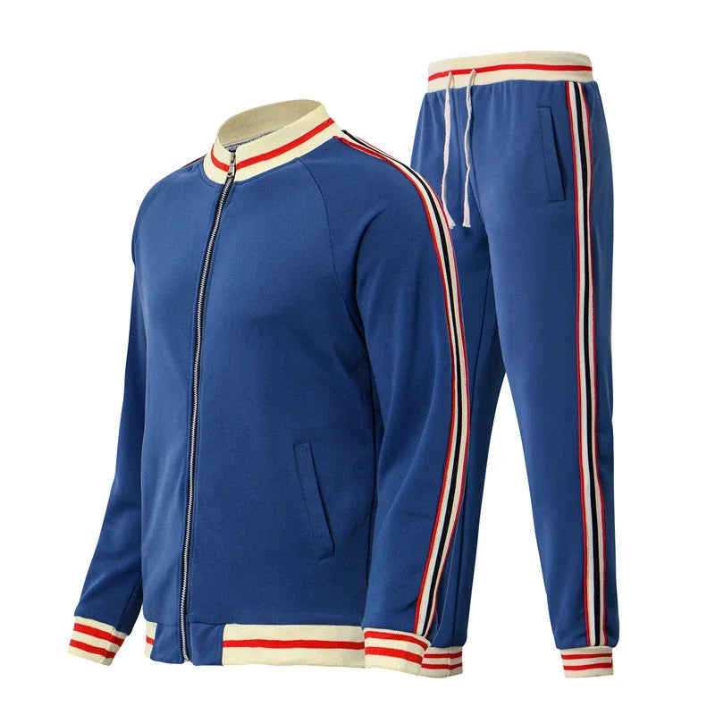 Conjunto deportivo de dos piezas para hombre con chaqueta con cremallera y detalle de rayas