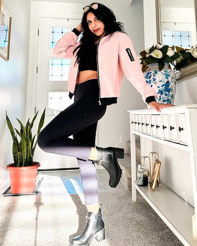 Chaqueta bomber para mujer con cremallera frontal y ribete acanalado