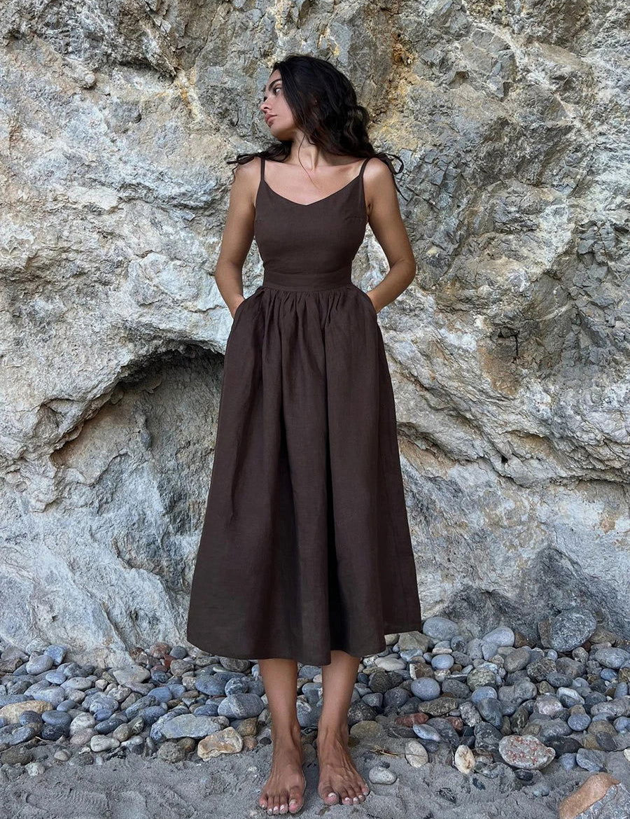 Vestido largo sin mangas para mujer con escote en V y espalda abierta