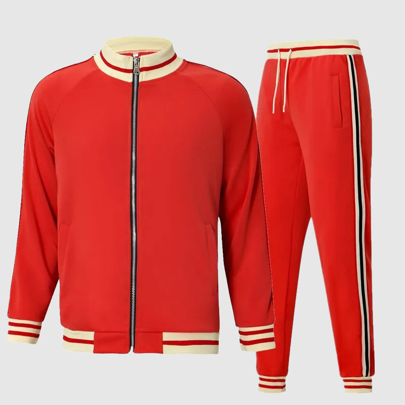 Conjunto deportivo de dos piezas para hombre con chaqueta con cremallera y detalle de rayas