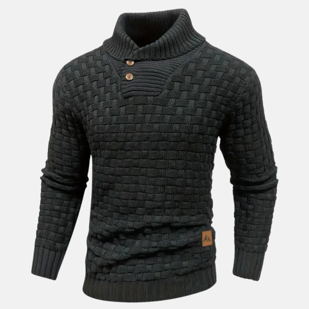Jersey de punto texturizado para hombre con cuello chal y detalle de botones