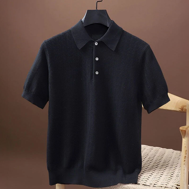 Polo de punto texturizado para hombre con botones delanteros y mangas cortas