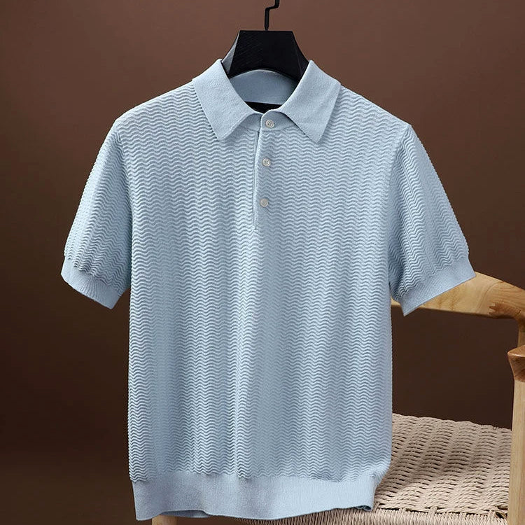 Polo de punto texturizado para hombre con botones delanteros y mangas cortas