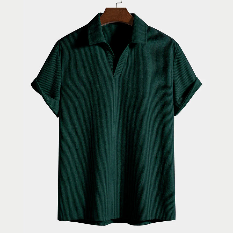Polo de cuello abierto acanalado para uso diario para hombre