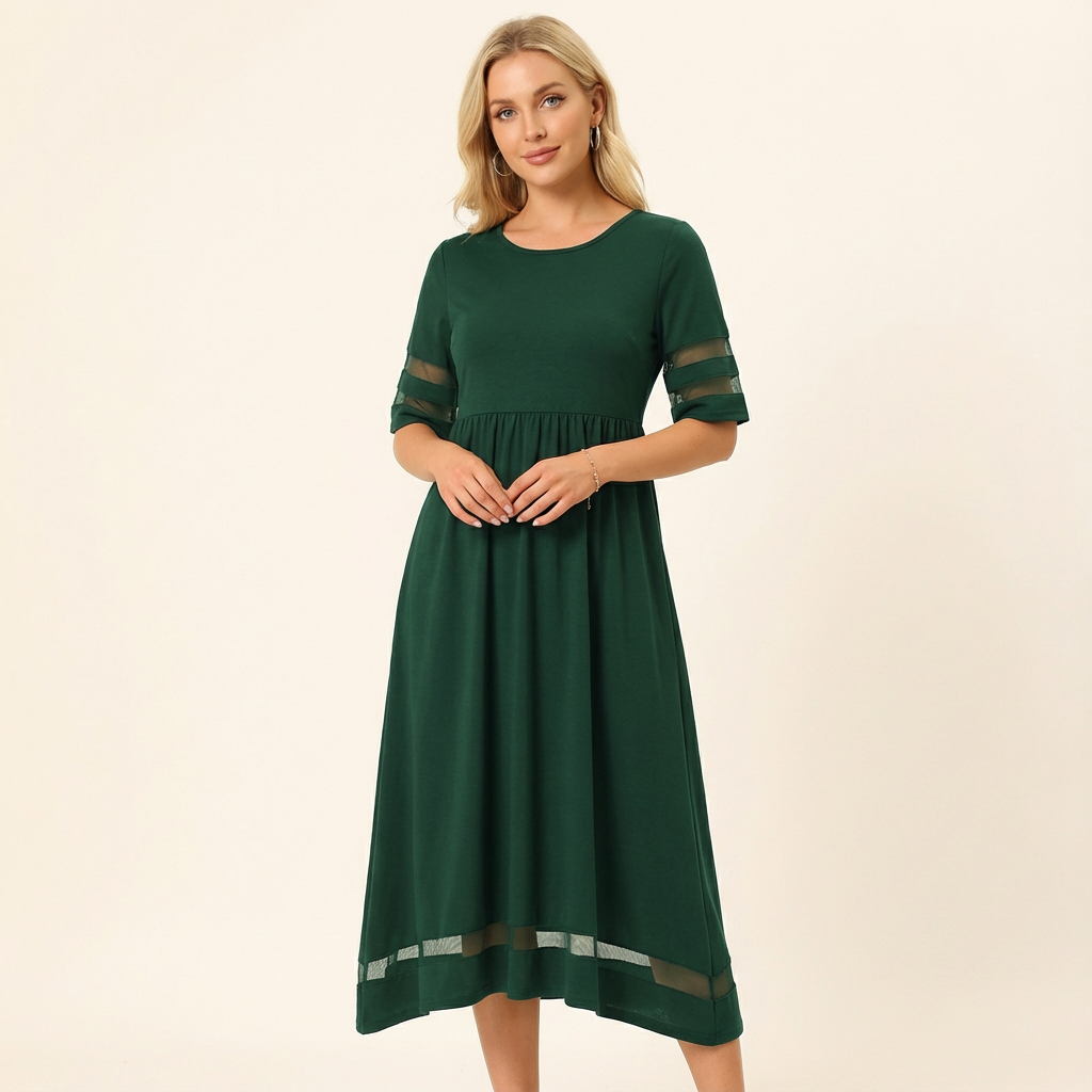 Elegant Maxi Dress with Mesh Sleeves for Women