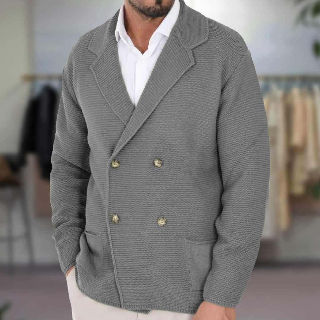 Cárdigan de punto para hombre con doble botonadura y solapa estilo blazer