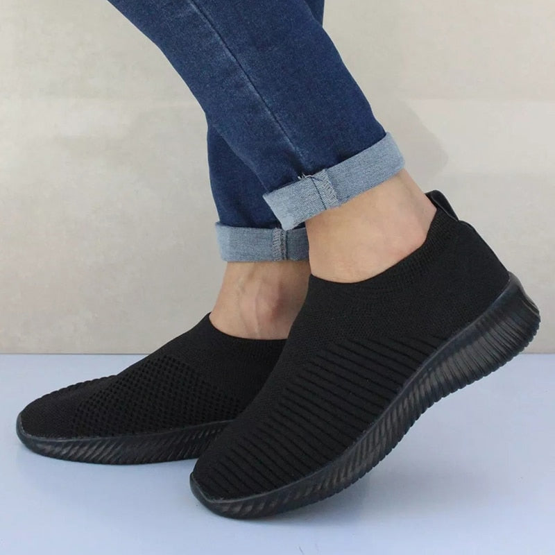 Zapatillas de punto sin cordones para mujer con suela acolchada y punta redonda
