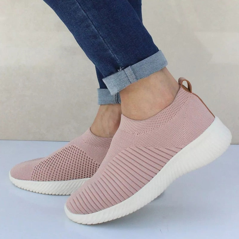 Zapatillas de punto sin cordones para mujer con suela acolchada y punta redonda