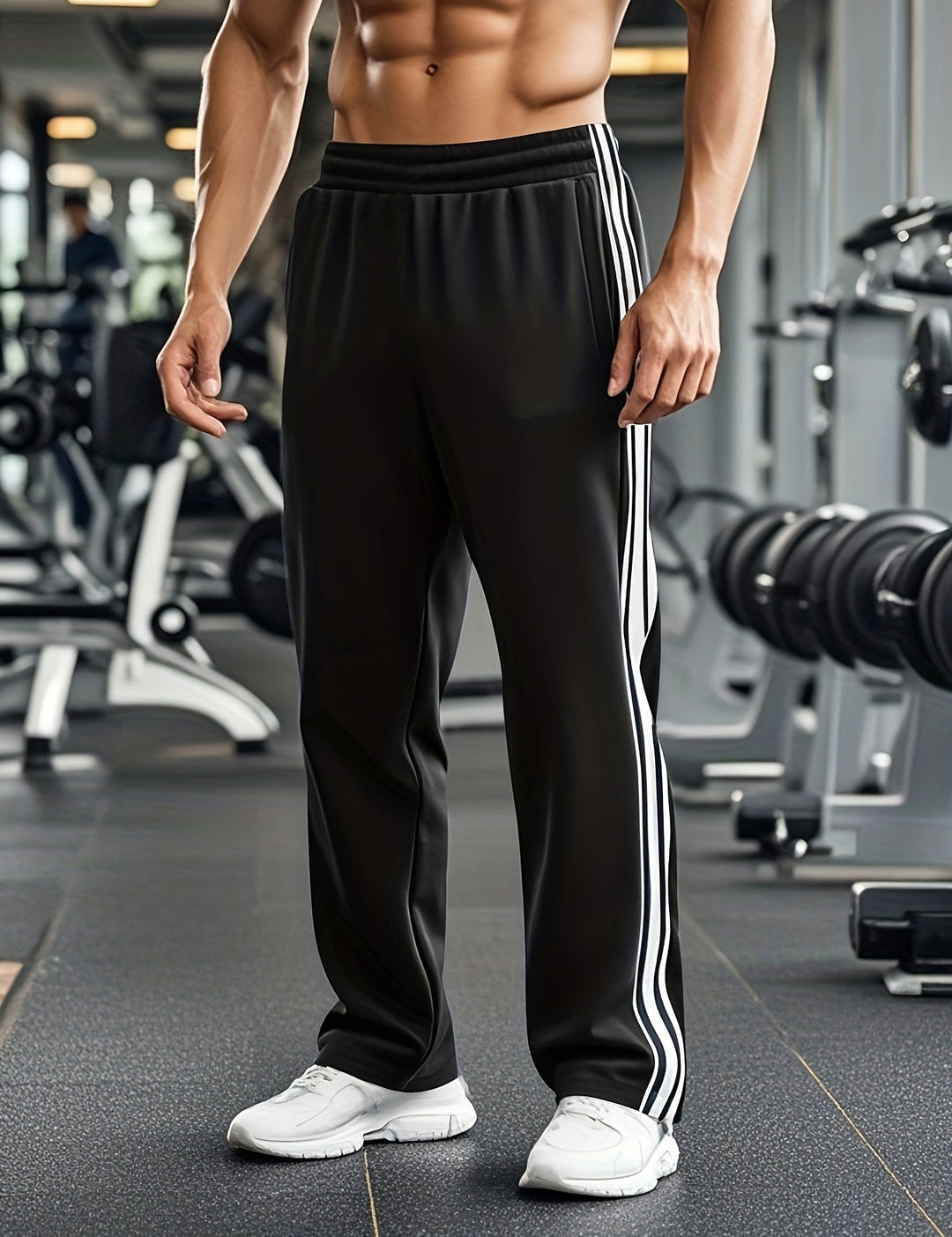 Pantalones deportivos para hombre con cintura elástica y rayas laterales