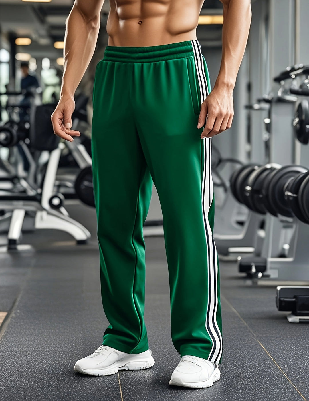 Pantalones deportivos para hombre con cintura elástica y rayas laterales